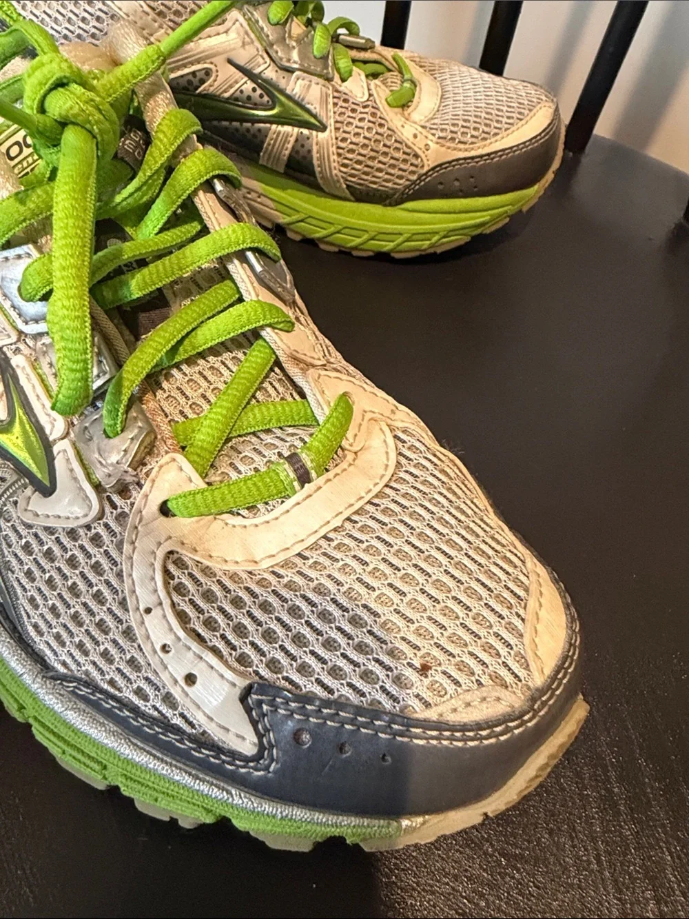 Brooks Women's GTS Adrenaline Neon Green, White, and Gray Running Sneakers - Picture 11 of 12